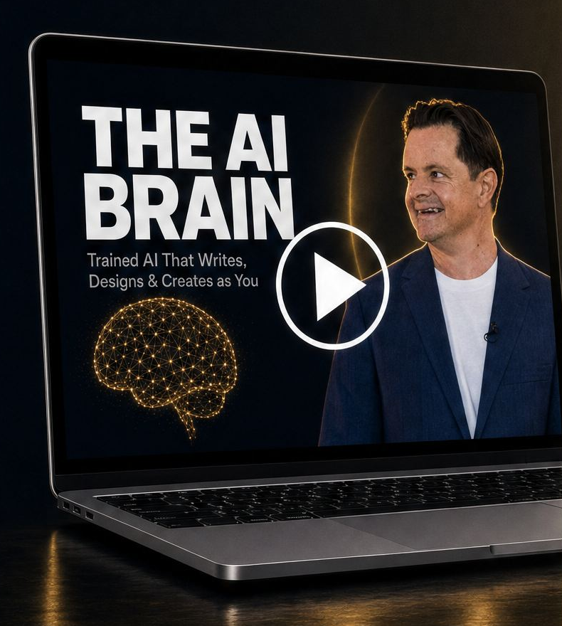 The AI Brain video training playing on a laptop