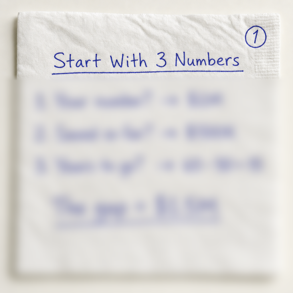 Napkin step 1 — Start With 3 Numbers